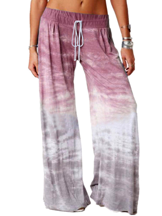 Damen weite Strandhose mit elastischem Bund und modischem Batikdesign EB