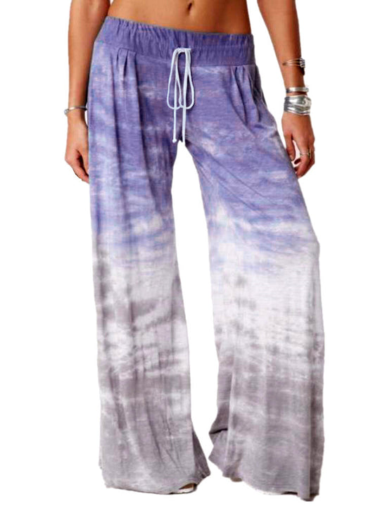 Damen weite Strandhose mit elastischem Bund und modischem Batikdesign EB