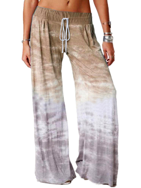 Damen weite Strandhose mit elastischem Bund und modischem Batikdesign EB