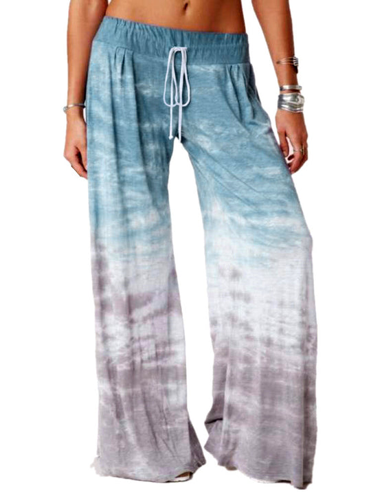 Damen weite Strandhose mit elastischem Bund und modischem Batikdesign EB
