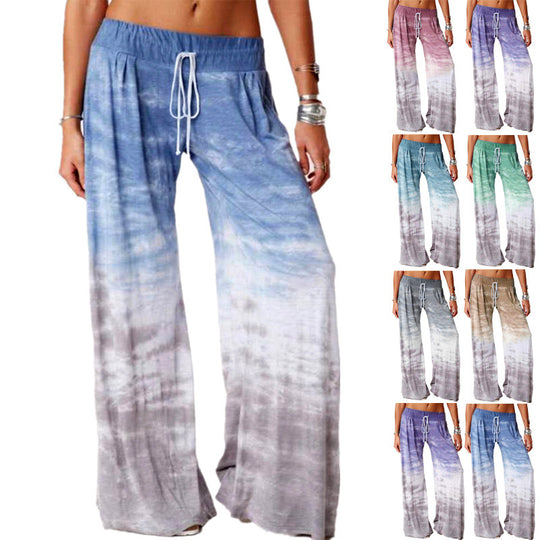 Damen weite Strandhose mit elastischem Bund und modischem Batikdesign EB