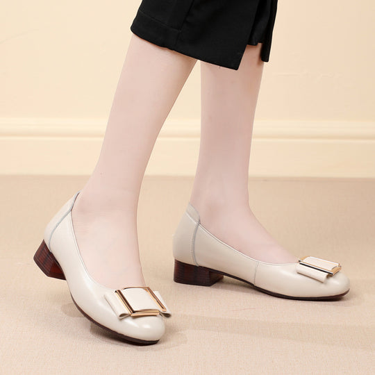 Damen elegante Ballerinas mit modischem Schnallendetail und komfortablem Blockabsatz EB