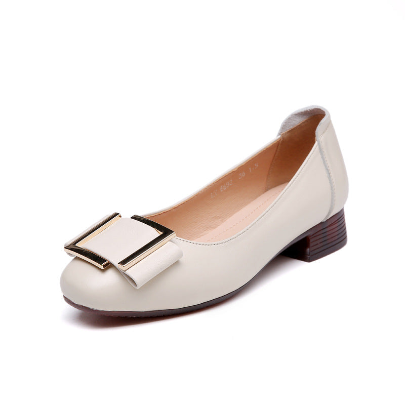Damen elegante Ballerinas mit modischem Schnallendetail und komfortablem Blockabsatz EB