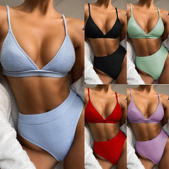 Damen Hochtailliertes Triangel-Bikini-Set mit Rippstruktur EB