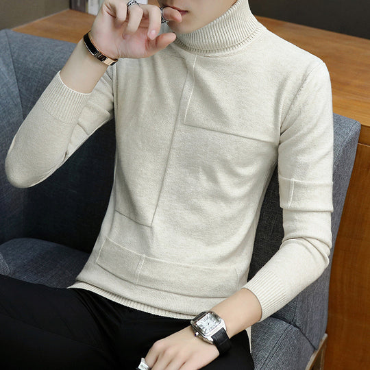 Herren nan feiner Rollkragenpullover aus Feinstrick mit geometrischer Struktur und schmaler Passform EB