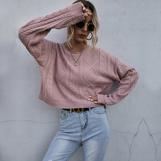 Damen lässiger Strickpullover mit exklusivem Zopfdesign EB