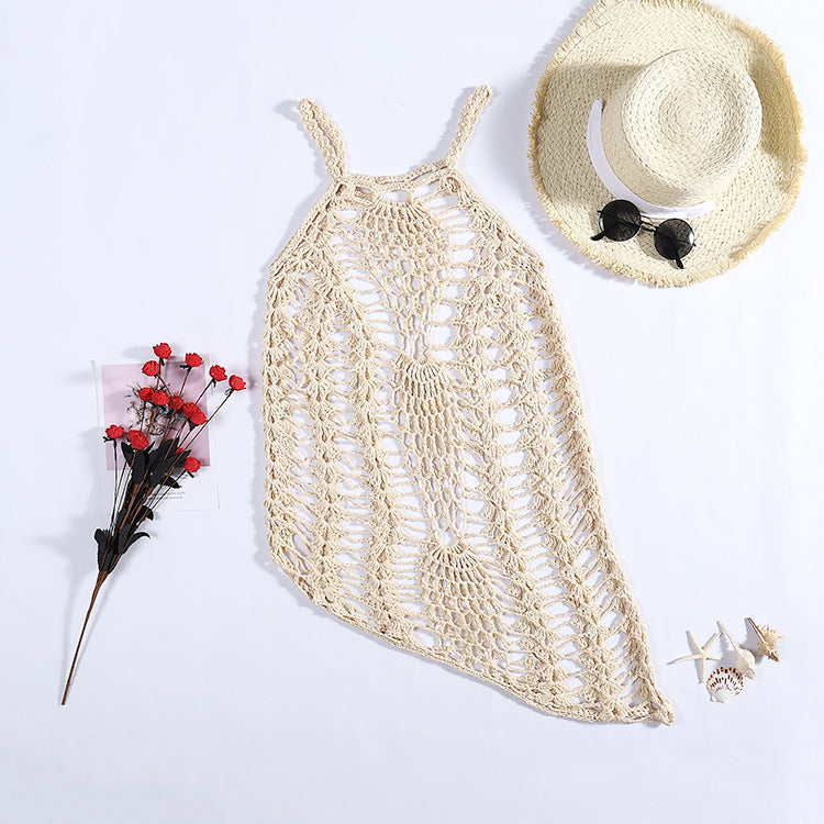 Damen Netz-Strandkleid mit ausgefallenen Lochmustern und tiefem Ausschnitt EB