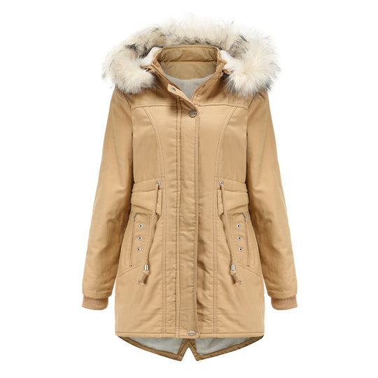 Damen moderne Parka mit abnehmbarem Kunstfellkragen und seitlichen Taschen EB