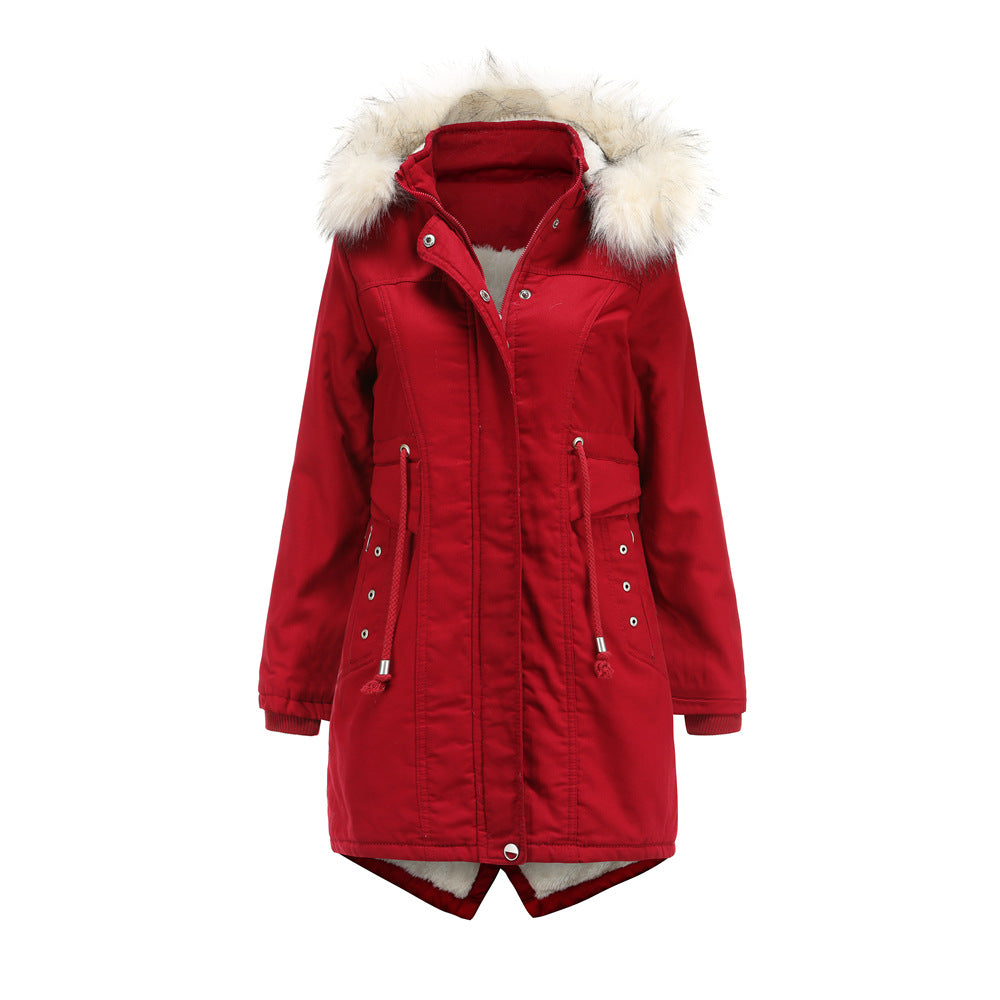 Damen moderne Parka mit abnehmbarem Kunstfellkragen und seitlichen Taschen EB