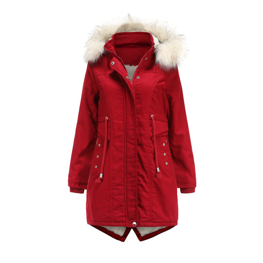 Damen moderne Parka mit abnehmbarem Kunstfellkragen und seitlichen Taschen EB