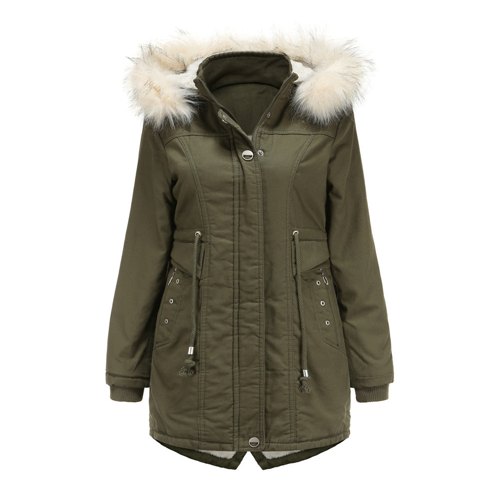 Damen moderne Parka mit abnehmbarem Kunstfellkragen und seitlichen Taschen EB