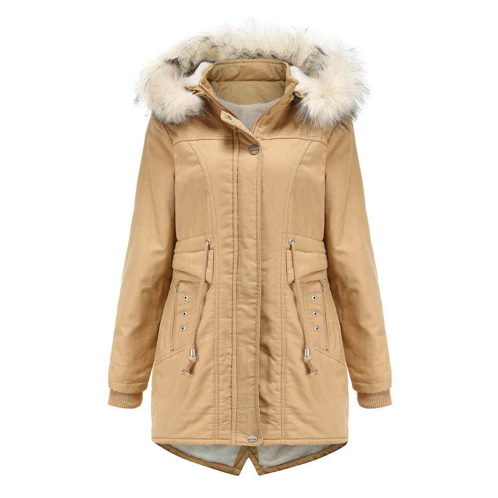 Damen moderne Parka mit abnehmbarem Kunstfellkragen und seitlichen Taschen EB