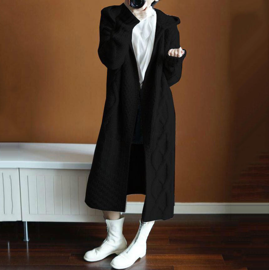 Damen Strickjacke mit Kapuze und feinem Textilmuster EB