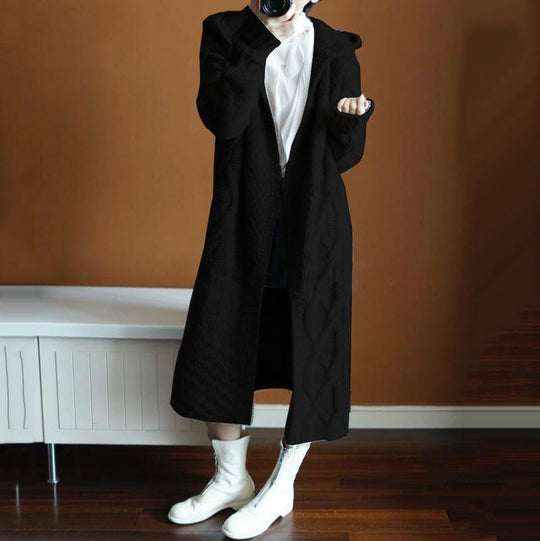 Damen Strickjacke mit Kapuze und feinem Textilmuster EB