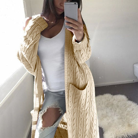 Damen Strickjacke mit Kabelmuster und Taschen EB