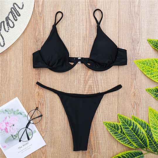 Damen Triangel-Bikini mit schimmerndem Oberteil und verstellbaren Trägern EB