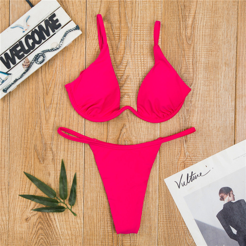 Damen Triangel-Bikini mit schimmerndem Oberteil und verstellbaren Trägern EB