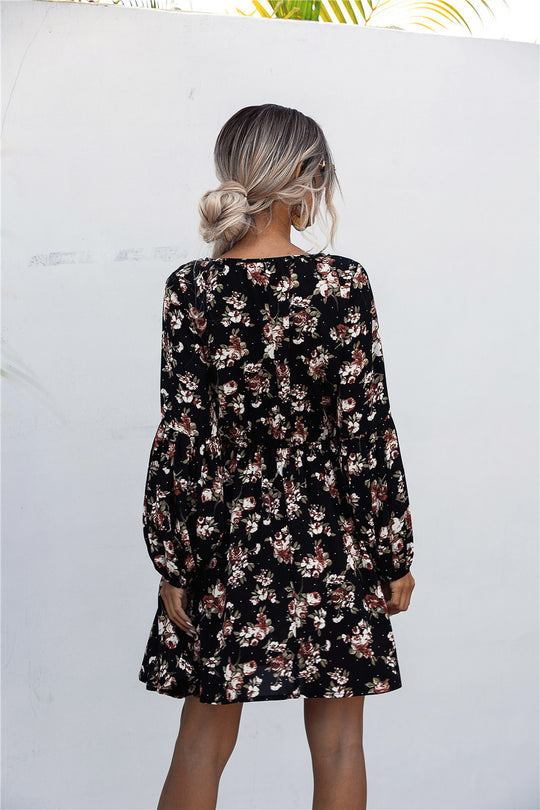 Damen Freizeitkleid mit floralem Design und elegantem V-Ausschnitt EB