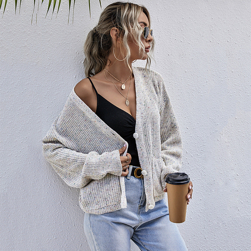 Damen lässiger Strickcardigan mit Knopfdetails und weit geschnittenen Ärmeln EB