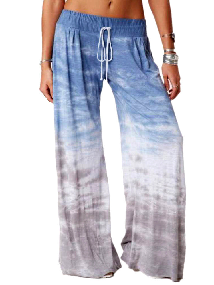 Damen weite Strandhose mit elastischem Bund und modischem Batikdesign EB