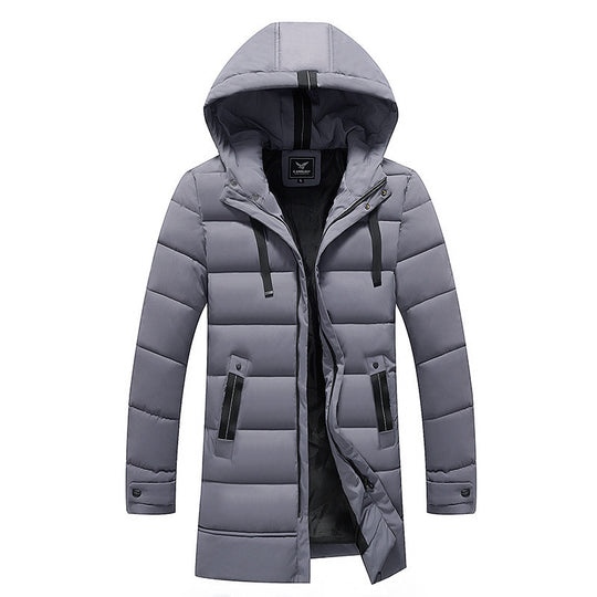 Damen längliche Steppjacke mit Kapuze und praktischen Taschen EB