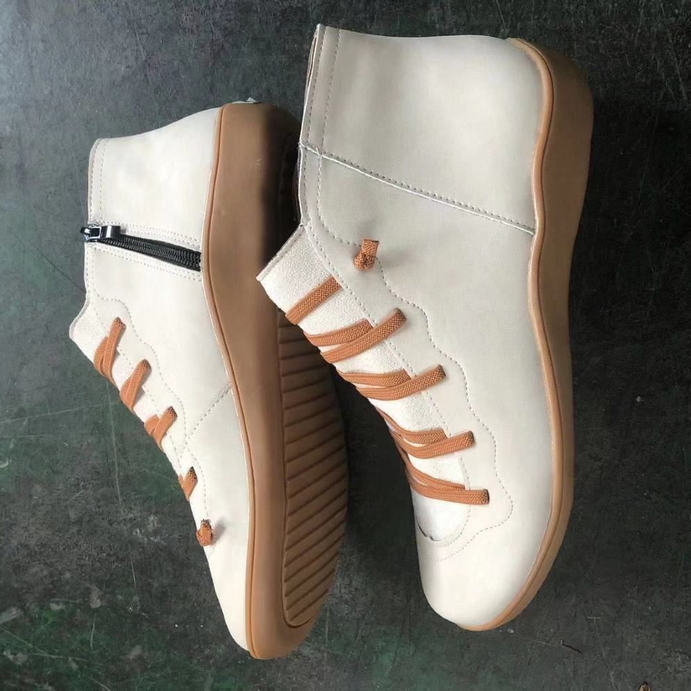 Damen nan knöchelhoher Softleder-Sneakerboot mit seitlichem Reißverschluss elastischer Zierschnürung und ergonomischer Komfortsohle EB