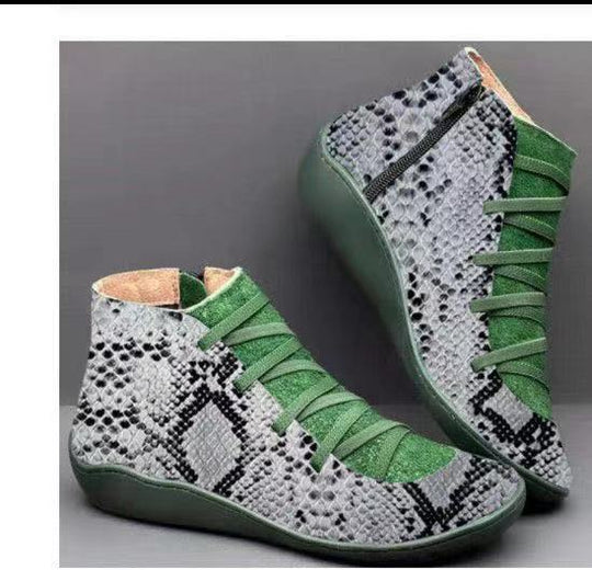 Damen nan knöchelhoher Softleder-Sneakerboot mit seitlichem Reißverschluss elastischer Zierschnürung und ergonomischer Komfortsohle EB