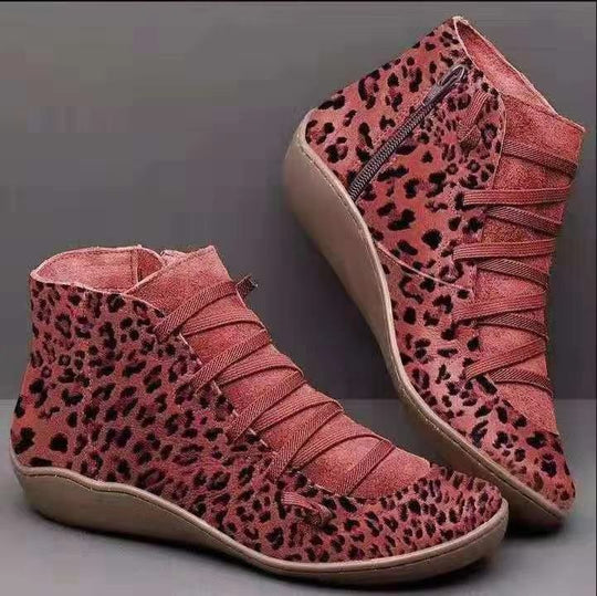 Damen nan knöchelhoher Softleder-Sneakerboot mit seitlichem Reißverschluss elastischer Zierschnürung und ergonomischer Komfortsohle EB