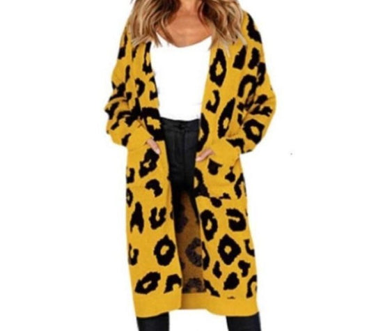 Damen Langstrickjacke mit trendigem Leopardenmuster EB