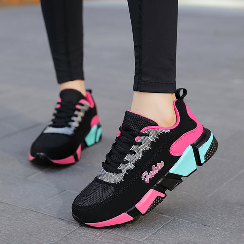 Damen nan sportlicher Plateau-Sneaker mit stoßdämpfender Blocksohle, gepolstertem Komfortfußbett und Mesh-Einsätzen EB