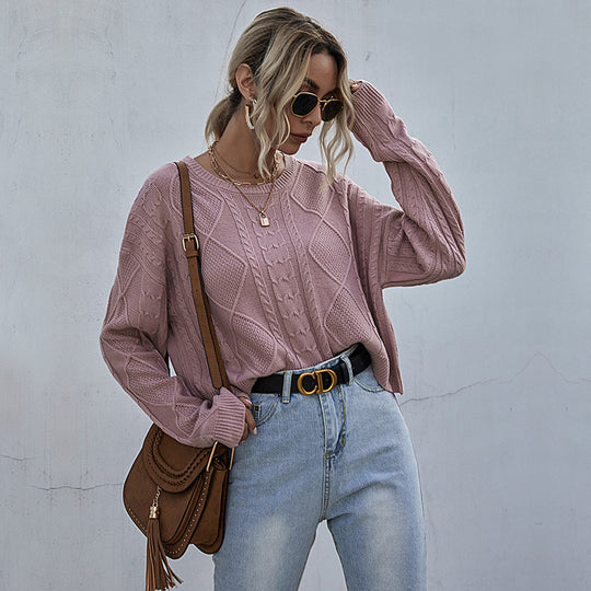 Damen lässiger Strickpullover mit exklusivem Zopfdesign EB