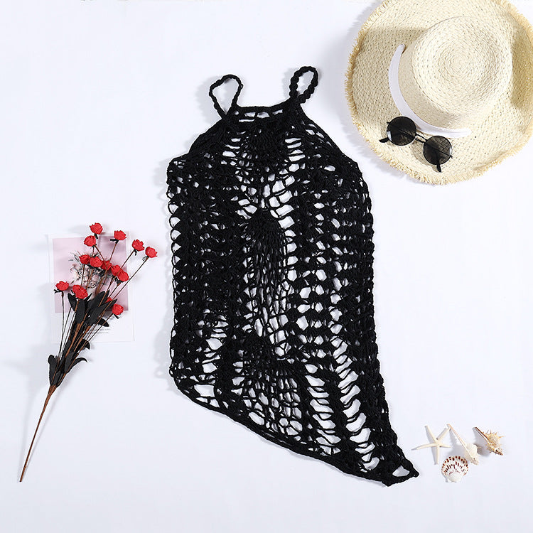 Damen Netz-Strandkleid mit ausgefallenen Lochmustern und tiefem Ausschnitt EB