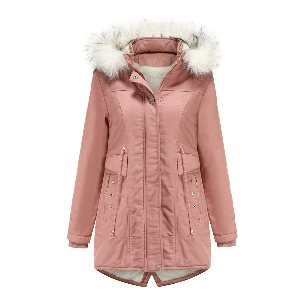 Damen moderne Parka mit abnehmbarem Kunstfellkragen und seitlichen Taschen EB