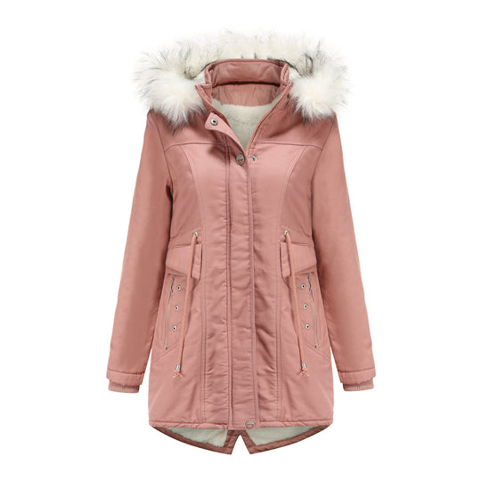 Damen moderne Parka mit abnehmbarem Kunstfellkragen und seitlichen Taschen EB