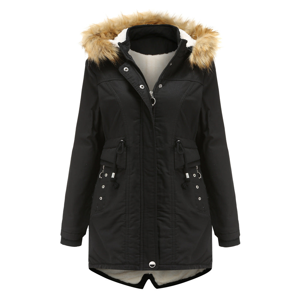 Damen moderne Parka mit abnehmbarem Kunstfellkragen und seitlichen Taschen EB