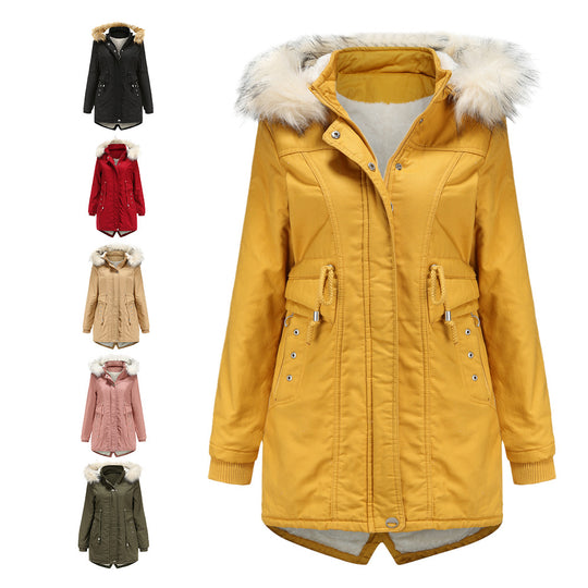 Damen moderne Parka mit abnehmbarem Kunstfellkragen und seitlichen Taschen EB
