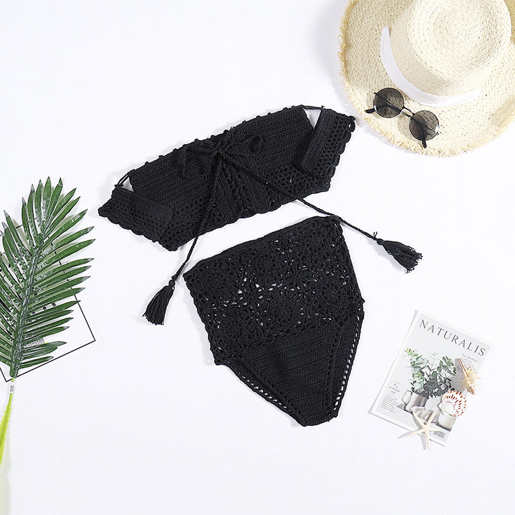 Damen Häkel-Bikini-Set mit dekorativen Fransen und trendigem Oberteil EB