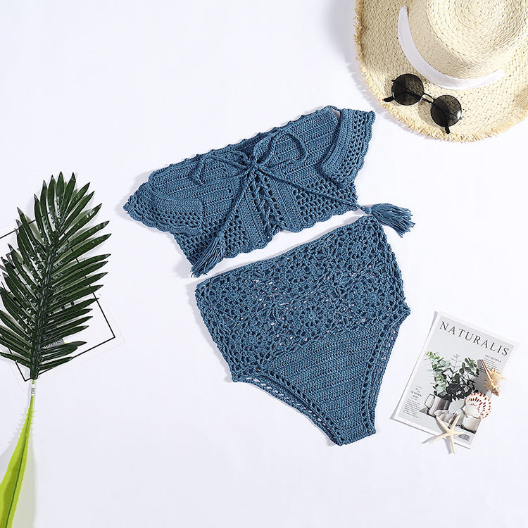 Damen Häkel-Bikini-Set mit dekorativen Fransen und trendigem Oberteil EB