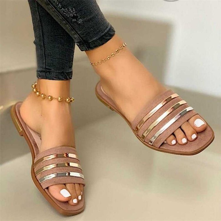 Damen modische Pantolette mit eleganten Metallstreifen EB