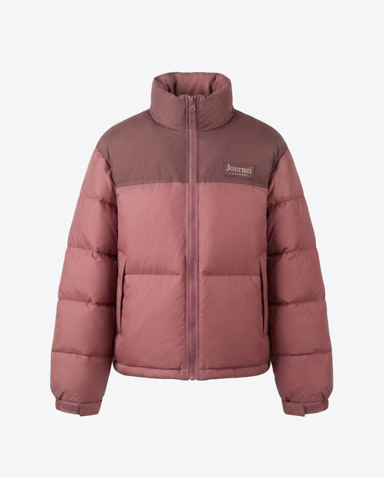 Damen nan kurzer wattierter Pufferjacke mit hochschließendem Stehkragen und kontrastierter Schulterblende EB