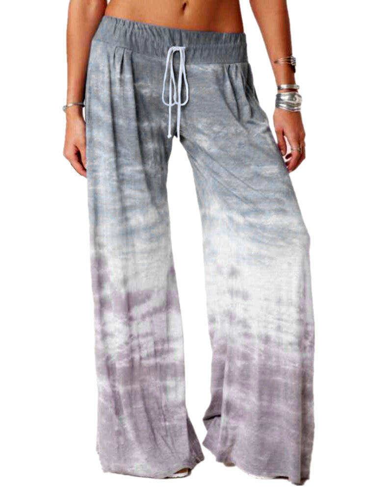 Damen weite Strandhose mit elastischem Bund und modischem Batikdesign EB