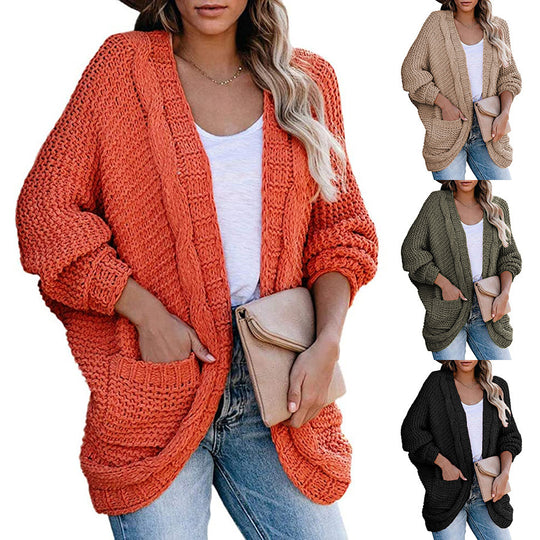 Damen Grobstrickcardigan mit lässigen Taschen und modischem Schnitt EB