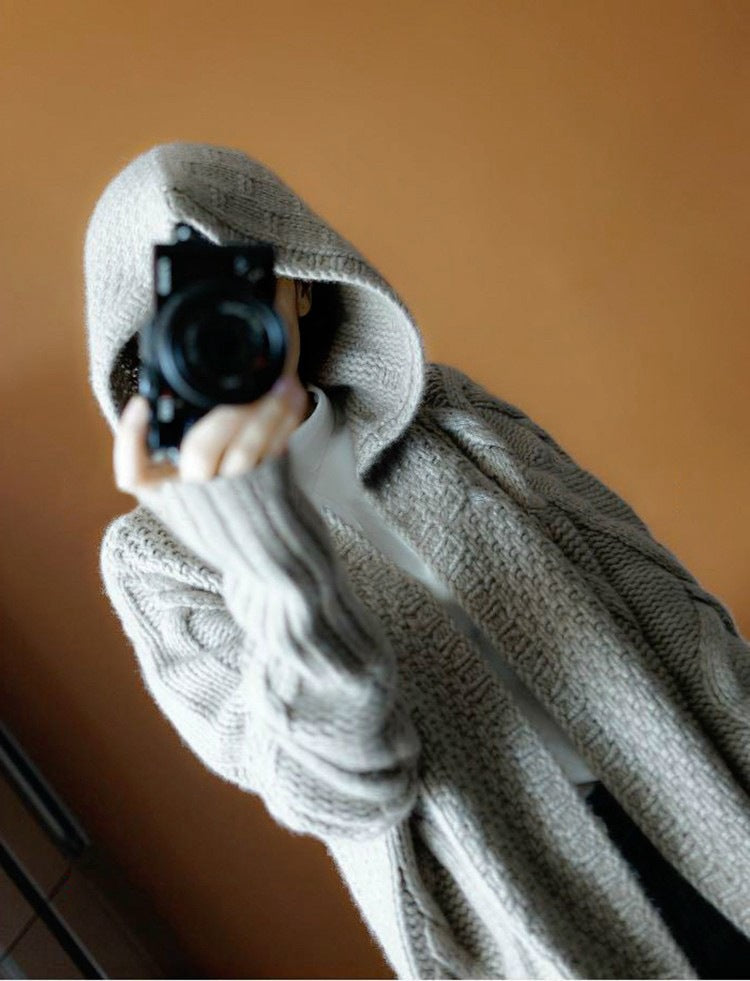 Damen Grobstrickjacke mit Kapuze und großem Komfort EB