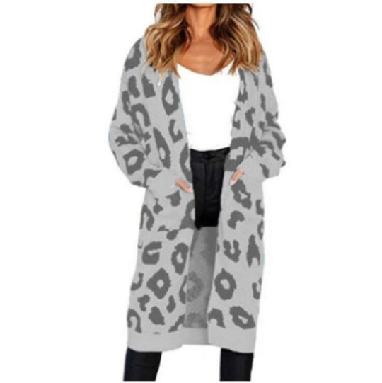 Damen Langstrickjacke mit trendigem Leopardenmuster EB