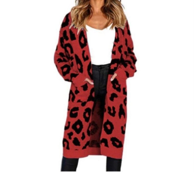 Damen Langstrickjacke mit trendigem Leopardenmuster EB