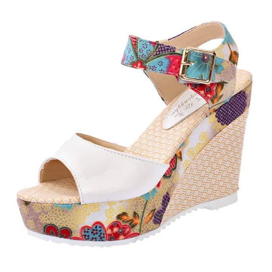 Damen Wedge-Sandalen mit floralem Design und komfortabler Schnalle EB