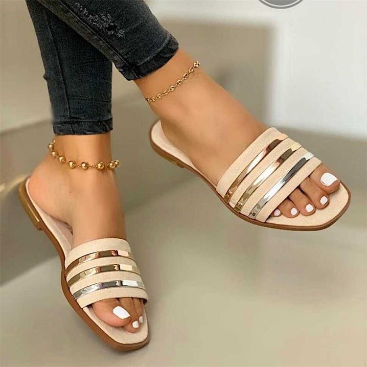 Damen modische Pantolette mit eleganten Metallstreifen EB