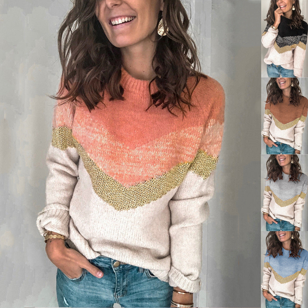 Damen moderner Strukturpullover mit geometrischem Design EB