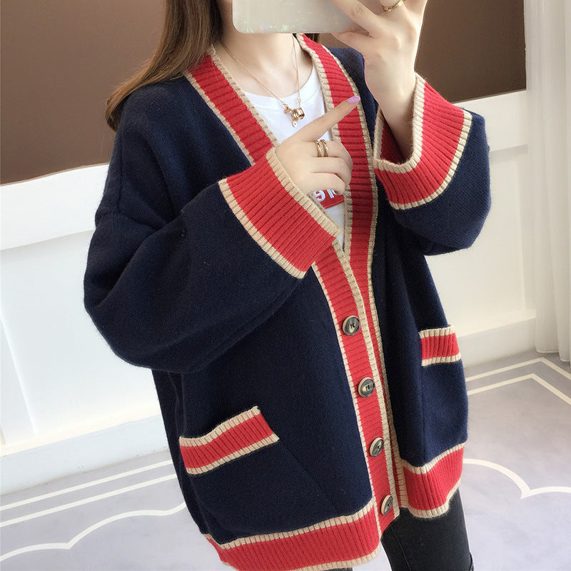 Damen Lässiger Strickcardigan mit attraktiven Kontrastsäumen und praktischen Taschen EB