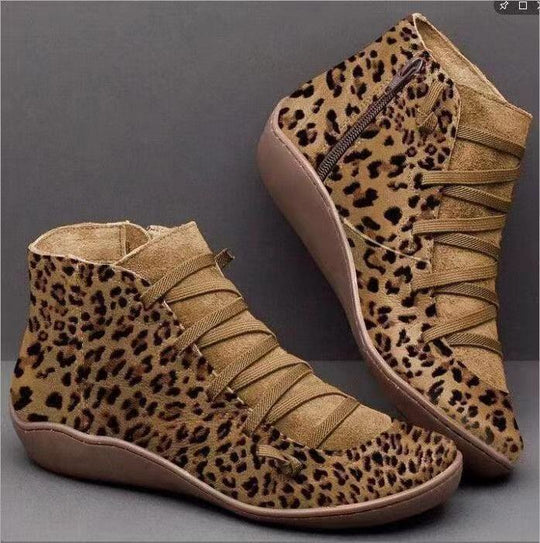 Damen nan knöchelhoher Softleder-Sneakerboot mit seitlichem Reißverschluss elastischer Zierschnürung und ergonomischer Komfortsohle EB